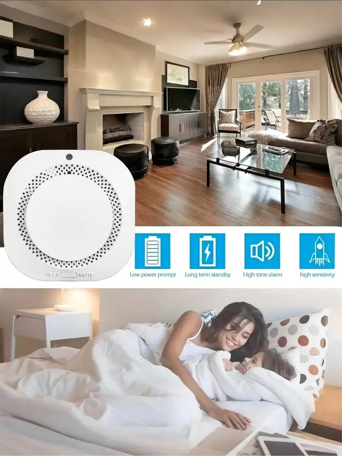Détecteur de fumée sans fil avec alarme sonore et lumineuse LED