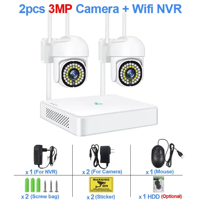 Système de caméra de sécurité sans fil Smar 3MP, kit de surveillance extérieur PTZ Wifi, alarme, NVR