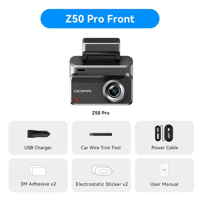 Caméra embarquée DDPAI Z50 Pro 4K UHD avec écran IPS 3 pouces, GPS intégré, ADAS, double canal, Wi-F