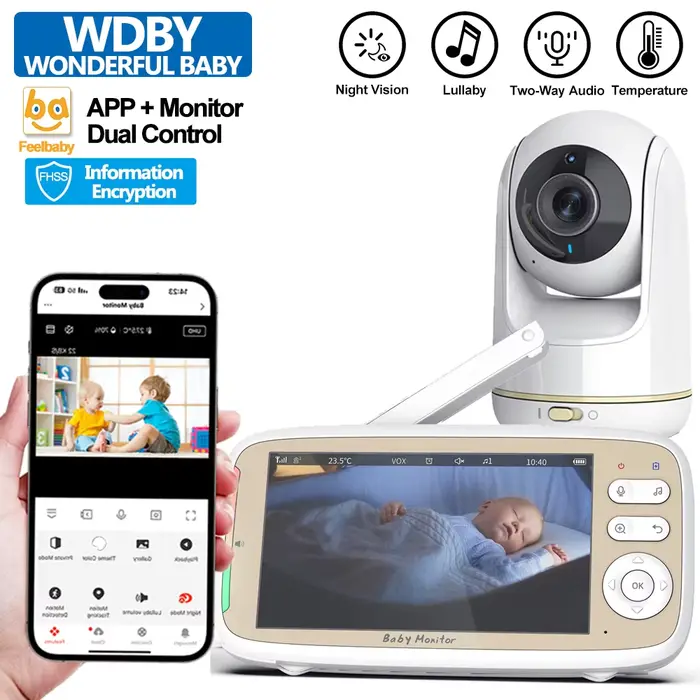 Baby Monitor 5 pouces, caméra PTZ à zoom 3x