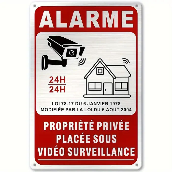 Panneau métallique de surveillance vidéo 24h/24h - Avertissement de sécurité pour maison, entreprise