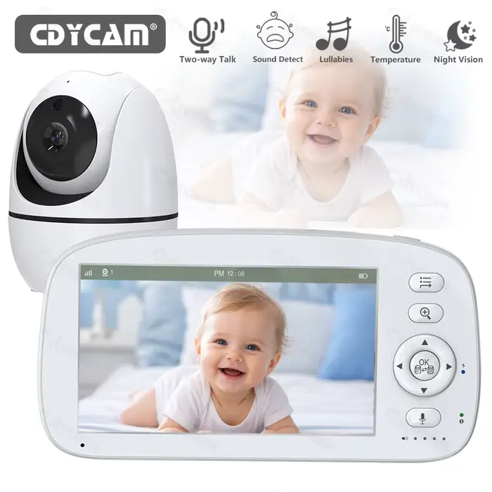 Babyphone avec caméra et vision nocturne, écran 5'' avec batterie 5000 mAh, babyphone vidéo panorami