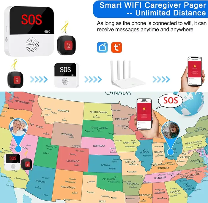 Bouton d'appel SOS intelligent sans fil WiFi pour personnes âgées et patients handicapés couleur or blanc rouge vert sécurité maison famille occasions spéciales
