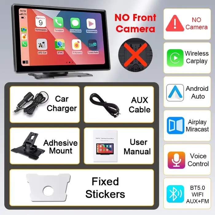 10.1 "4K Dash Cam sans fil Carplay Android Auto GPS Navigation voiture DVR caméra de recul tableau d