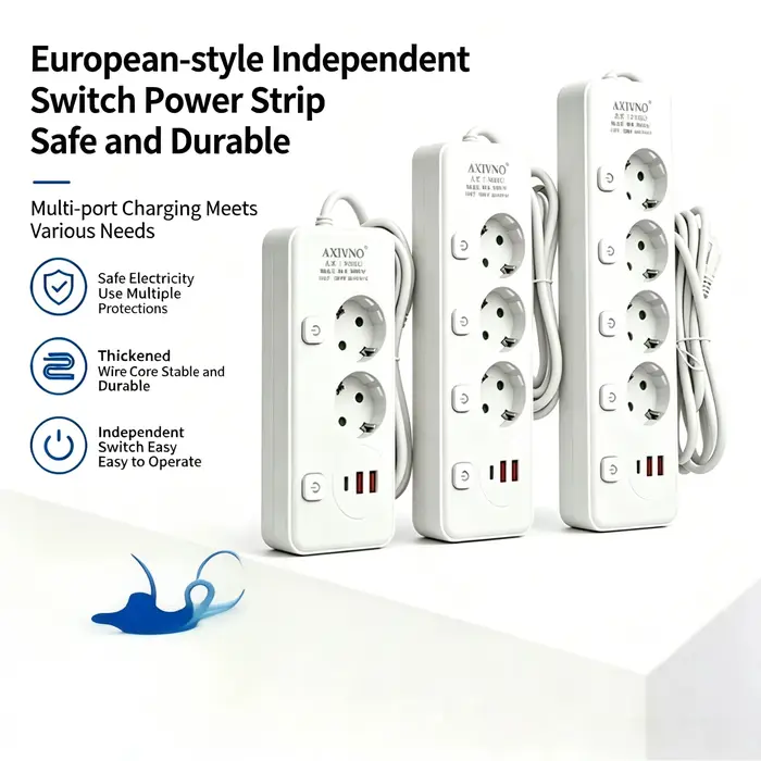 Multiprise 2000W Prise EU avec 3 ou Plus Prises AC Ports USB PD Câble d'Extension 2M pour Maison Bureau Occasions Spéciales