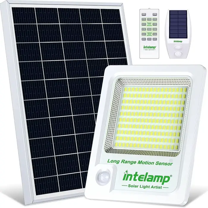 Détecteur de mouvement extérieur avec télécommande, lumière solaire, sécurité d'inondation, 62 murs,