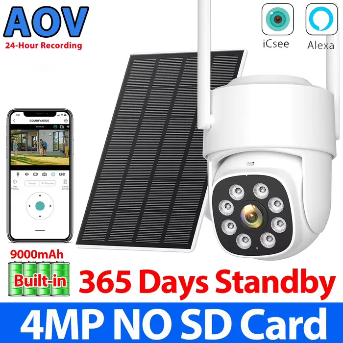 Caméra solaire 8MP 4K Wifi pour l'extérieur, enregistrement vidéo 24/7, double objectif, caméra de s