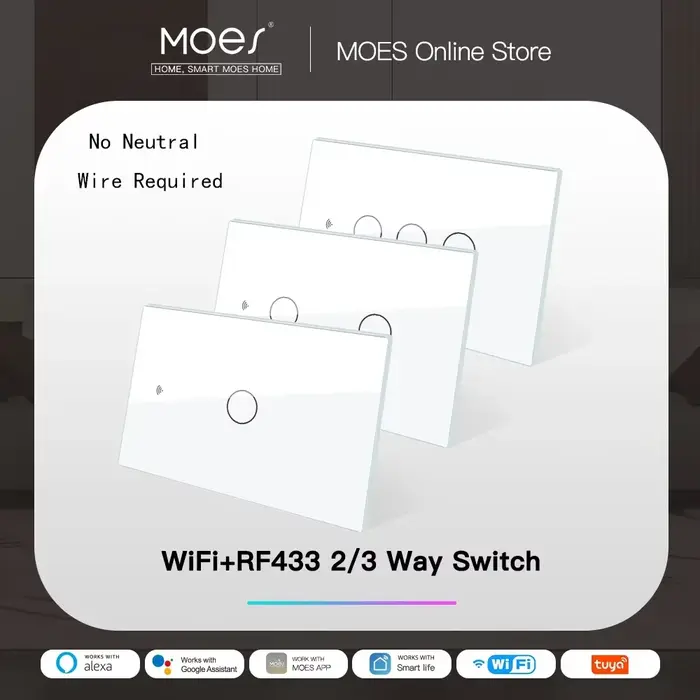MOES-Joli d'éclairage intelligent WiFi, RF433, pas de fil d'al-melon, feu unique, vie intelligente, 
