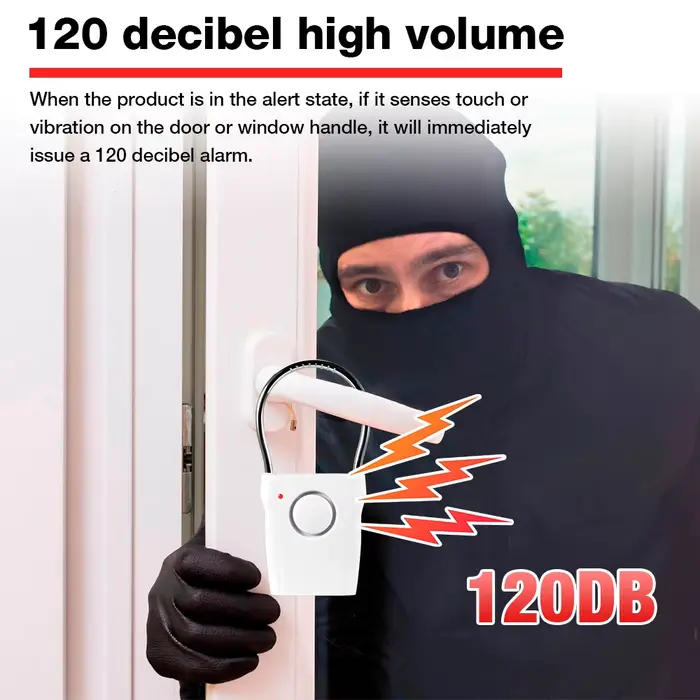 Alarme de poignée de porte 120dB avec réglages réglables, équipement d'alarme de sécurité de porte p