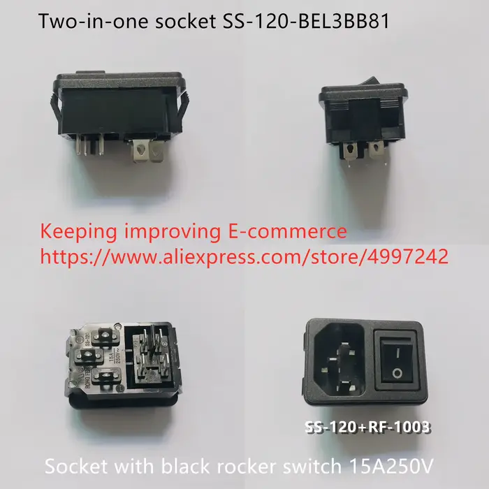 Prise deux-en-un 100% originale, nouvelle prise SS-120-BEL3BB81 avec interrupteur noir 15A250V