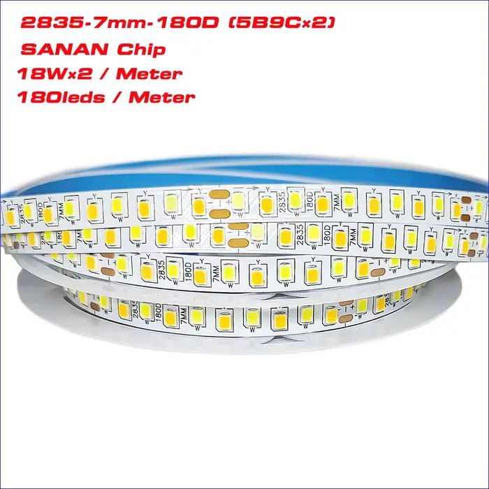 Bande Lumineuse LED à Courant Constant, 2 Johonneur à Souder, 5 Mètres, 2835-7mm-180D 5B9CX2 2835, 1