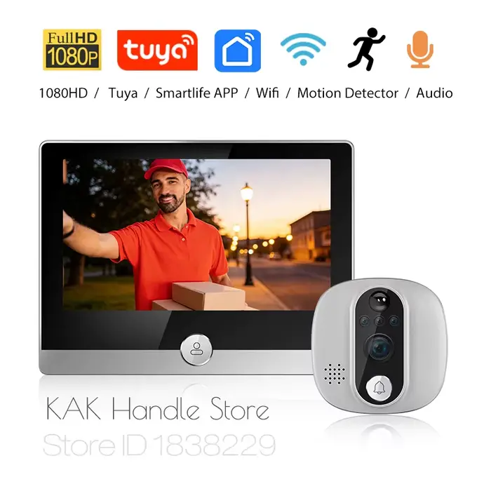 Caméra de porte numérique Tuya Smart 1080P avec détection PIR et écran LCD 4,3 pouces pour maison intelligente sécurité quotidienne surveillance de porte à distance occaSIONS SPECIALES
