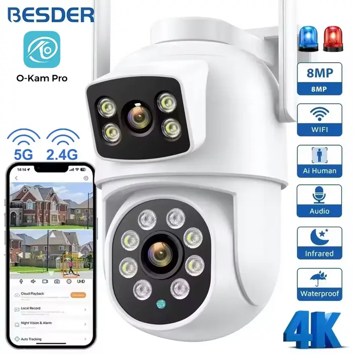 BESDER-Caméra de surveillance extérieure PTZ IP WiFi 4K 8MP/4K, dispositif de sécurité sans fil, ave