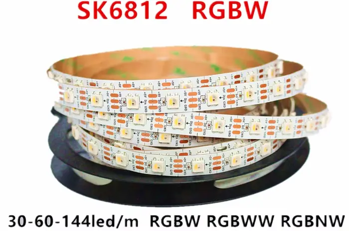 SK6812 RGBW (similaire Ws2812b) 4 en 1 1m/4m/5m 30/60/144 LED/Pixels/M bande adressable individuelle