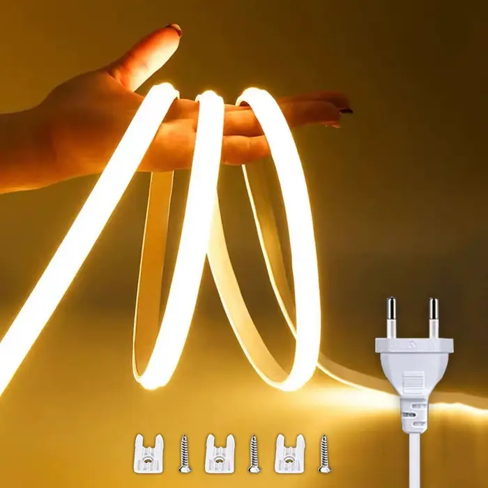 Bande LED COB étanche 220V avec interrupteur marche/arrêt, ruban Flexible pour chambre à coucher, cu