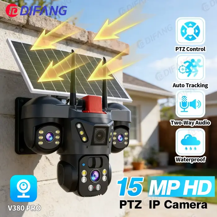 Caméra solaire WiFi sans fil pour extérieur triple objectif 8K étanche IP66 surveillance de sécurité pour maison jardin entreprise occasions spéciales