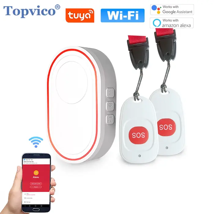 Topvico bouton de panique WiFi pour personnes âgées alerte de chute de vie d'urgence Tuya alarme SOS intelligente appel