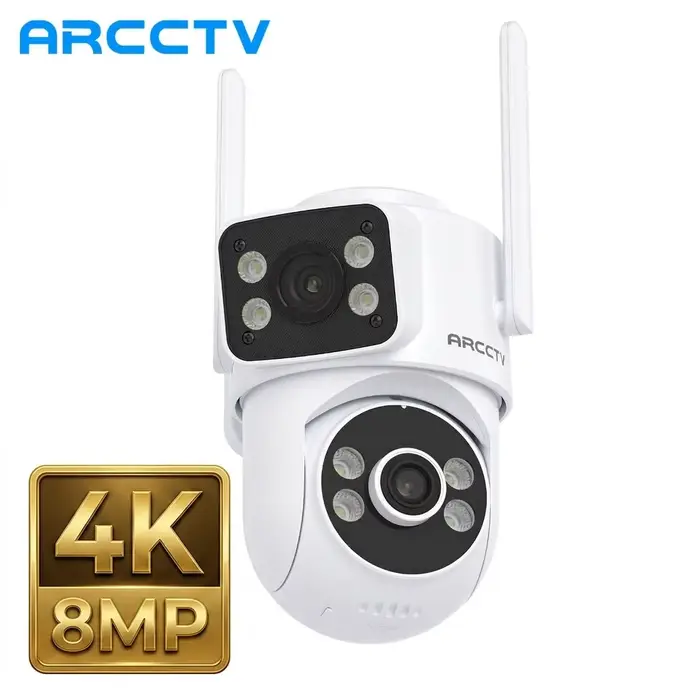 Caméra de surveillance WiFi ARCCTV 4K 8MP à double objectif, HD, conversation bidirectionnelle, suiv