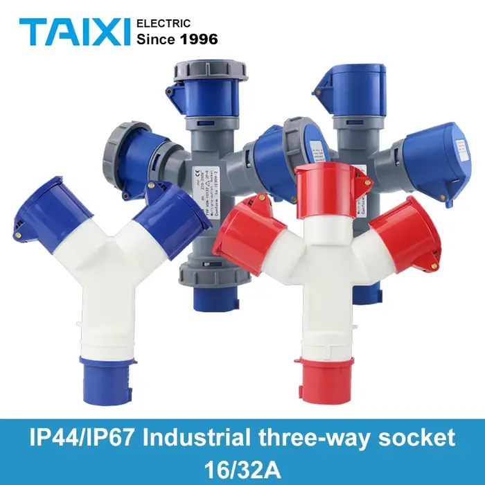 Prise industrielle multifonctionnelle 3 broches 16a 32a entrée 1 sortie 3 prises IP67 étanche à la poussière IP44 trois voies