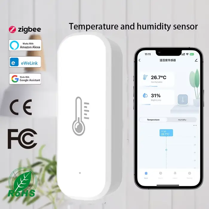 Capteur de température et d'humidité sans fil Ewelink Zigbee 3.0 pour surveillance en temps réel de la maison système d'intelligence familiale pour contrôle vocal avec Alexa Google Assistant