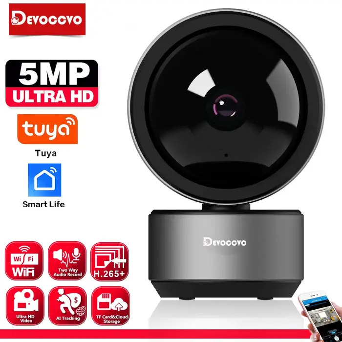 Tuya 5MP WIFI PTZ caméra de sécurité intérieure AI humain suivi automatique sans fil CCTV Surveillance