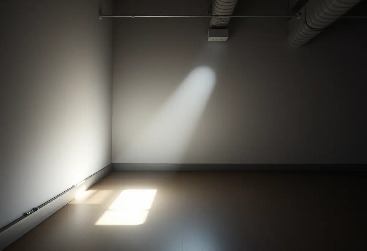 un faisceau de lumière traversant une pièce, se reflétant sur un capteur fixé au mur