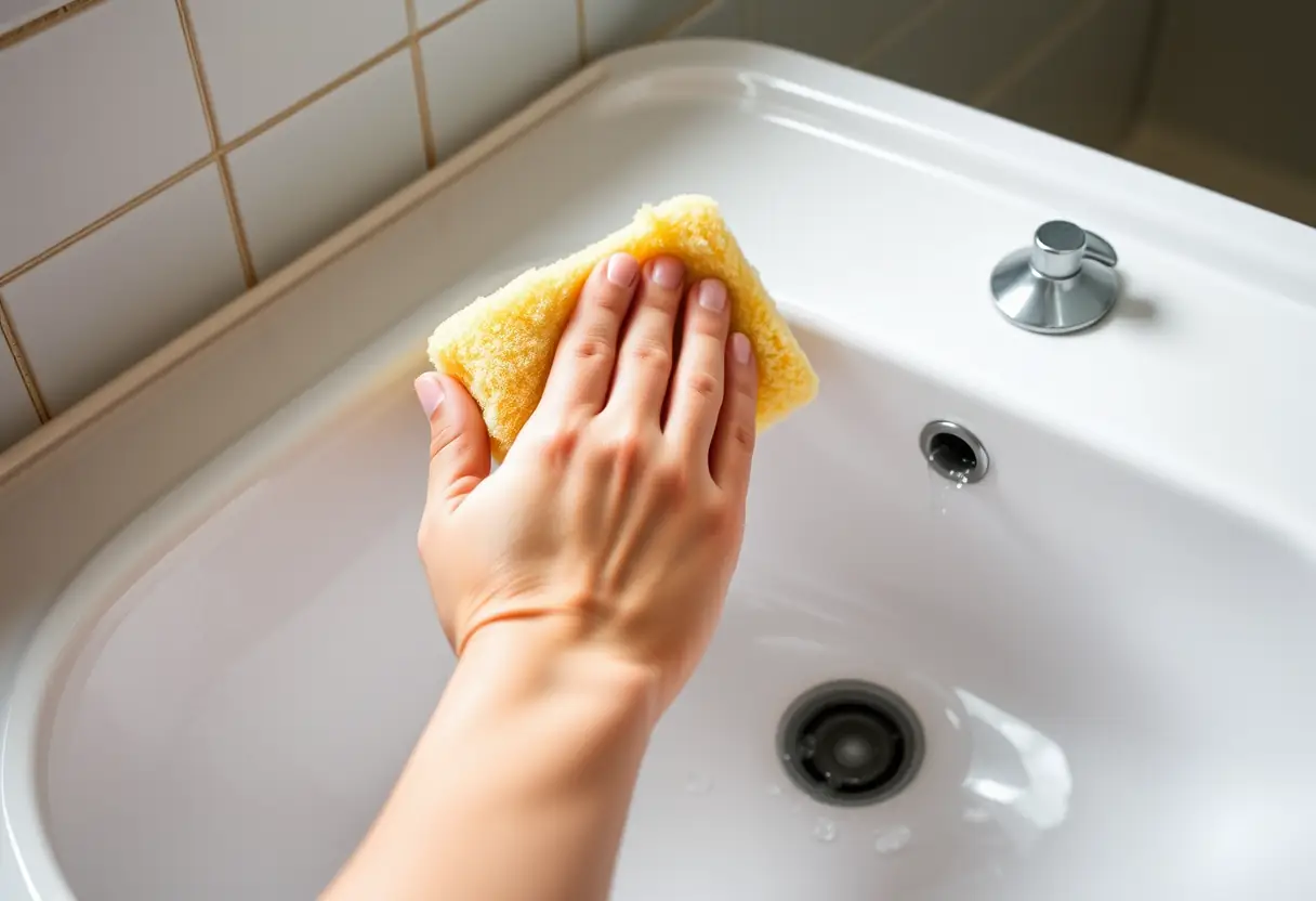 Main levant un gant humide pour nettoyer un lavabo, lutte contre les fourmis
