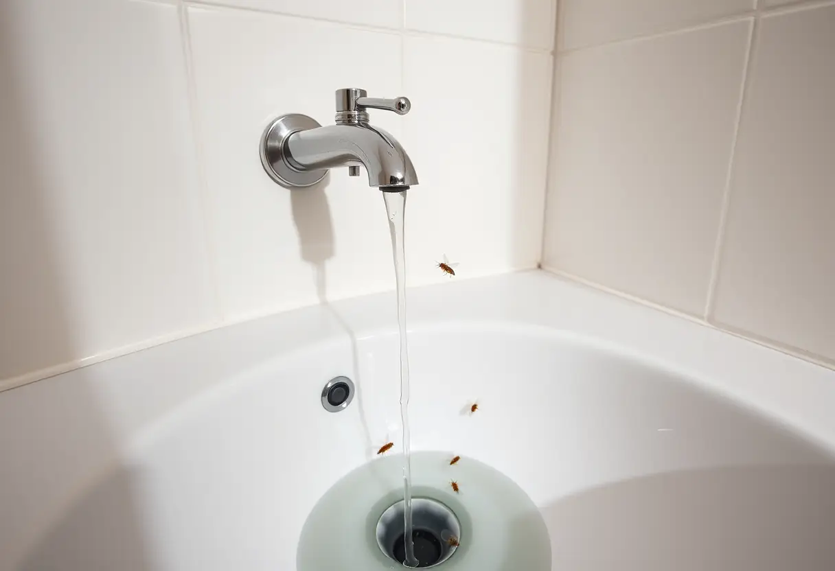 Moucherons autour d'une fuite d'eau dans une salle de bain