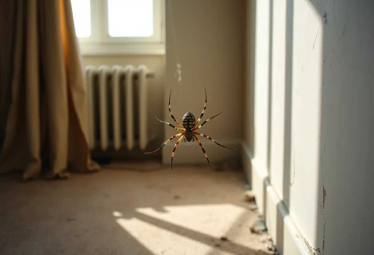 Araignée échelette dans un coin négligé du salon