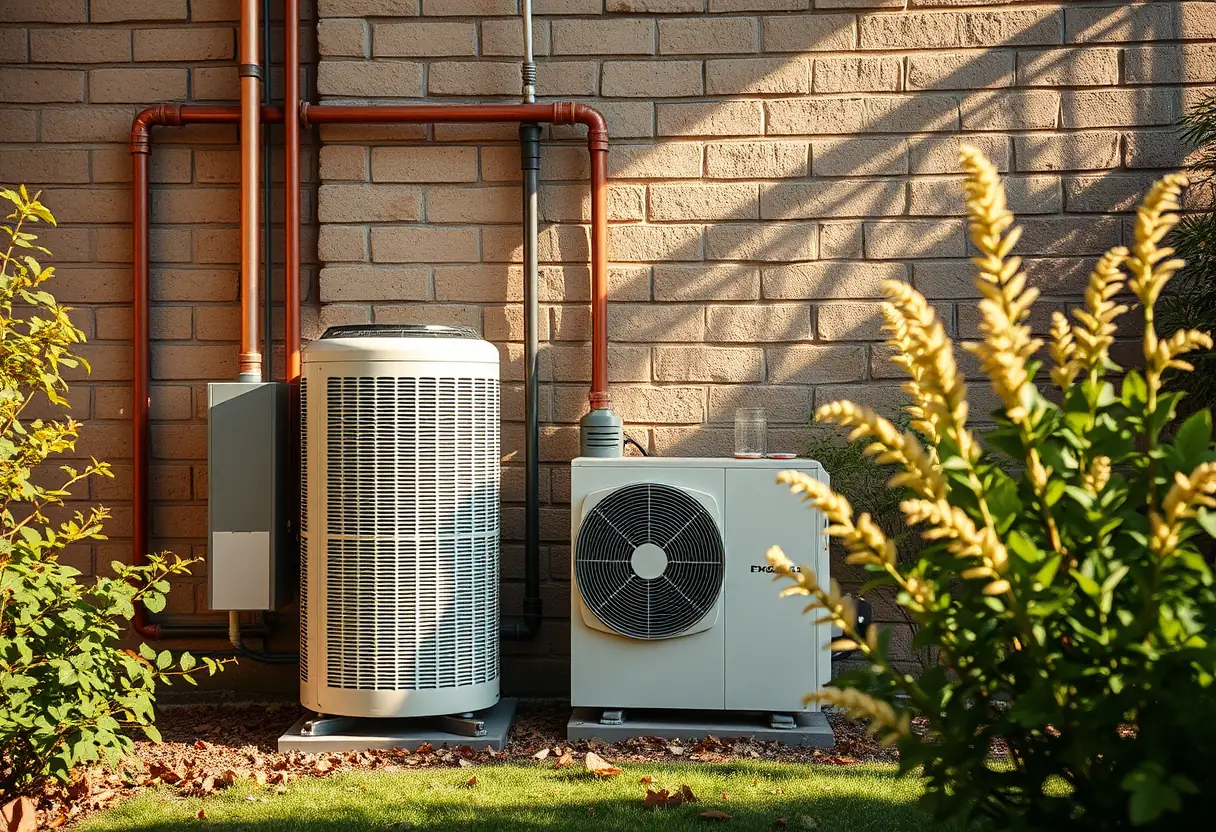 Une unité extérieure de climatisation dans un jardin