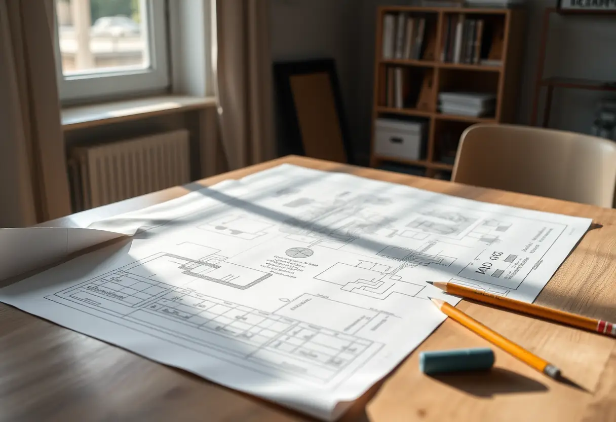 Extension de maison : plan sur table