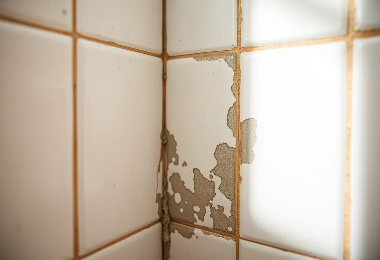 Moisissures dans un coin de bain