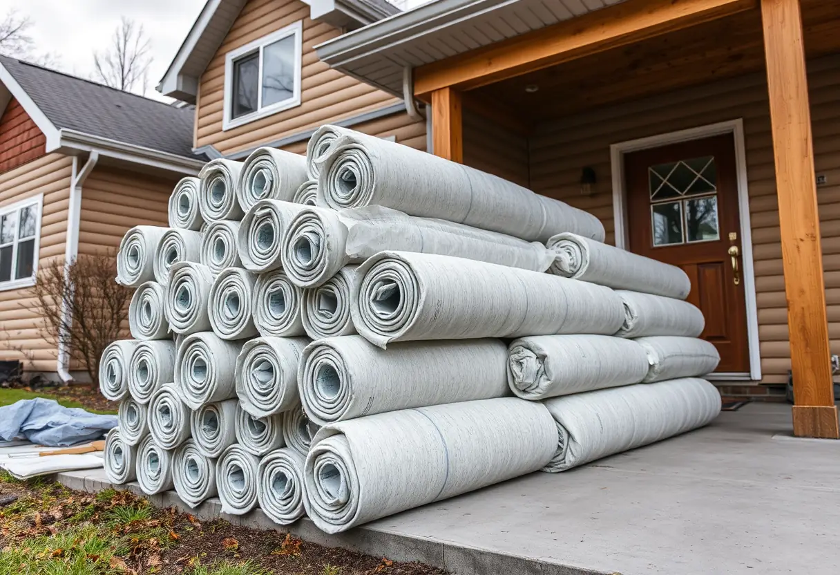 Rolls d'isolation prêts pour l'installation sur le toit