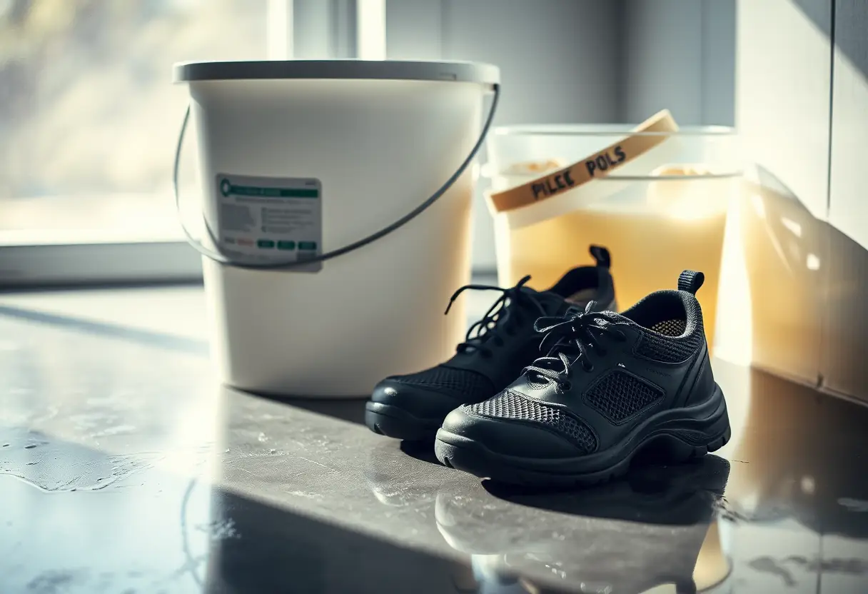 Chaussures de sécurité avec doublure respirante sur un sol humide