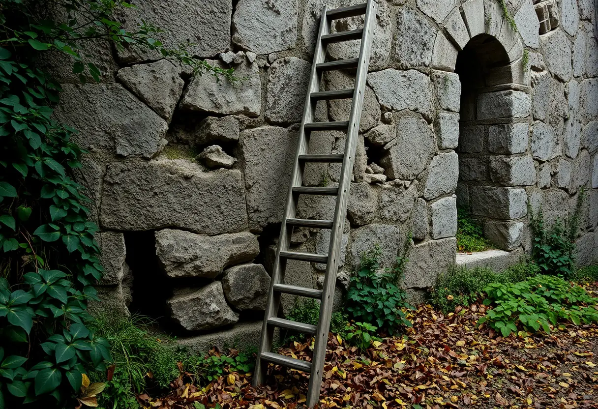 Escalader prudemment une échelle branlante dans une maison abandonnée