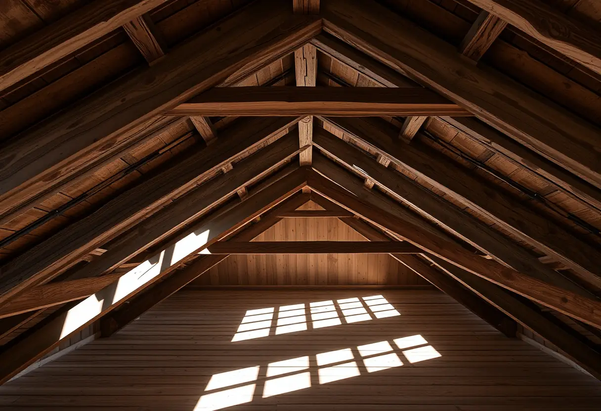 Des poutres en bois dans l'attique d'une maison alsacienne