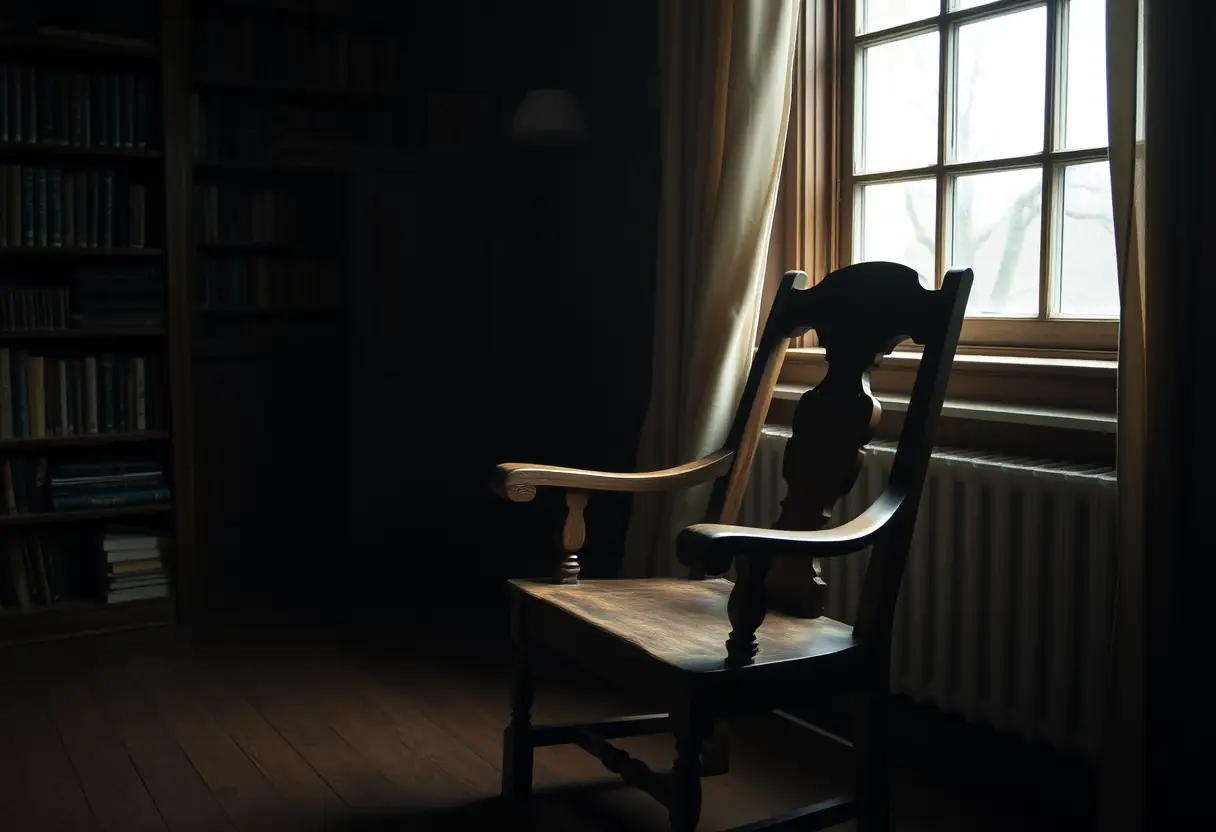 chaise en chêne ancienne dans un coin sombre