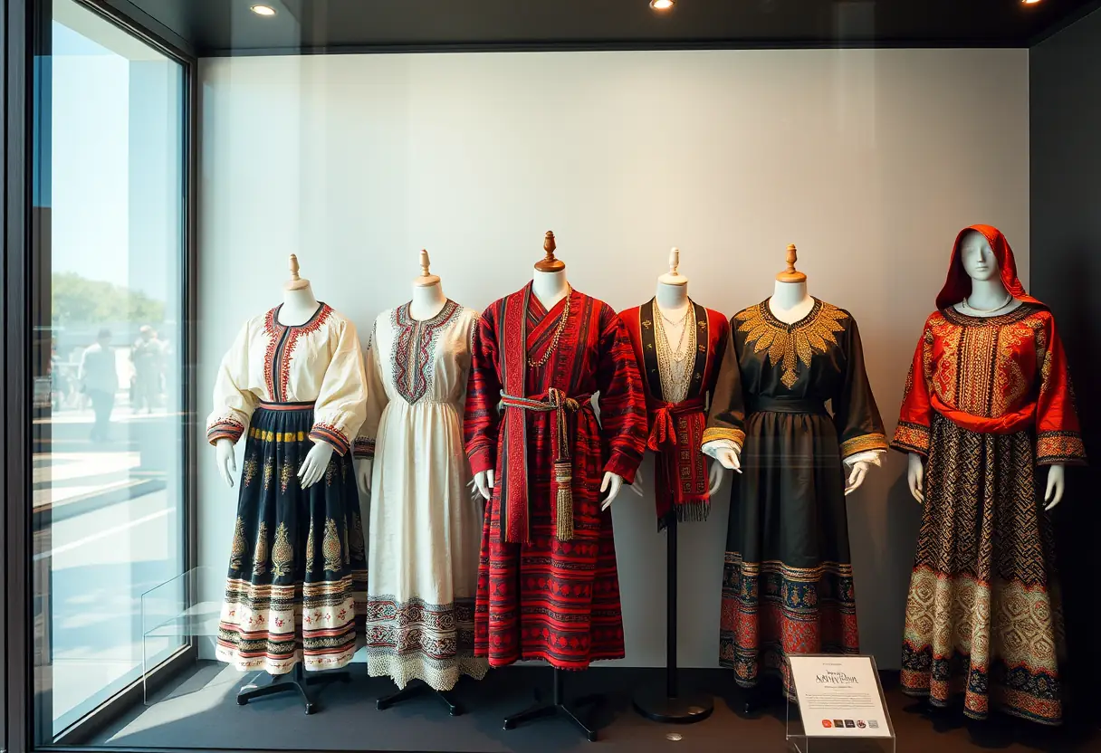 Casier vitré présentant des vêtements traditionnels