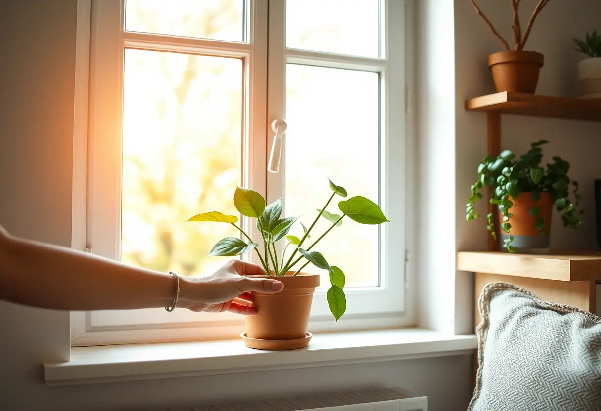 Main naturelle filtrant à travers une fenêtre dans une maison en meulière