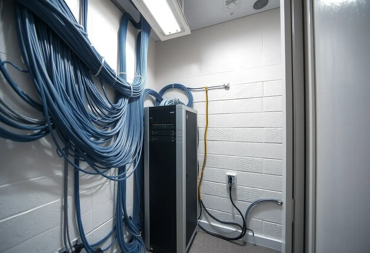 Closets bien organisés avec câbles de fibre optique dans une maison