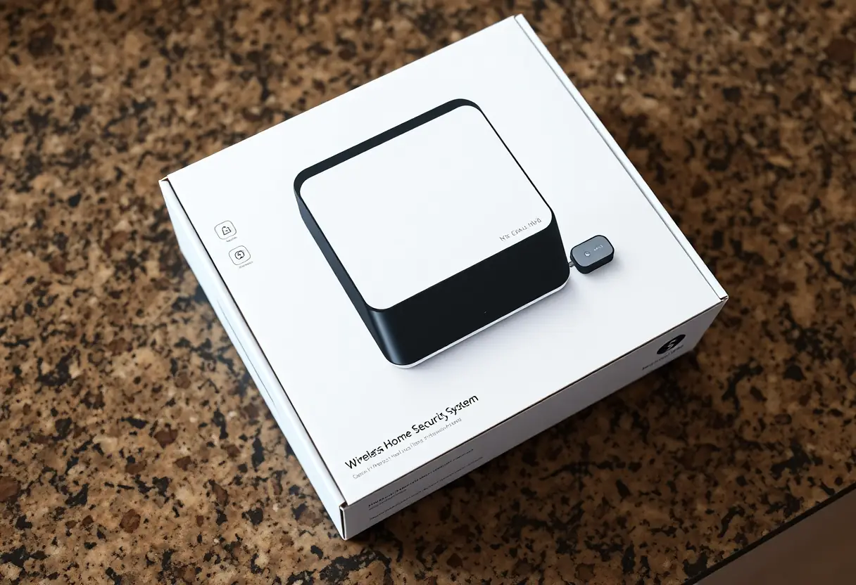Une boîte rectangulaire contenant le centre de contrôle d'un système d'alarme sans fil